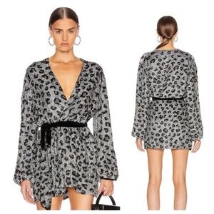Retrofete SEQUIN Silver & Black Gabriella Leopard Print Mini Wrap Dress NWT